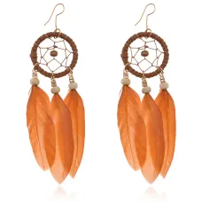 Серьги Ловец снов с перьями, 13х3х1см, цвет рыжий SE095-09
