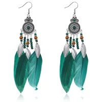 Серьги с перьями, 12х2х1см, цвет изумрудный SE312-01