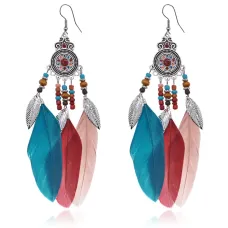 Серьги с перьями, 12х2х1см, разноцветные SE312-02