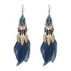 Серьги Капля с перьями, 12х2х1см, цвет темно-синий SE319-01