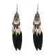 Серьги Капля с перьями, 12х2х1см, цвет черный SE319-02
