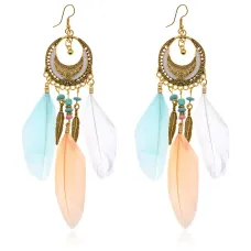 Серьги Полумесяц с перьями, 12х2,5х1см, разноцветные SE320-02