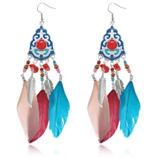 Серьги с перьями, 12,5х2,5х1см, разноцветные SE321-01