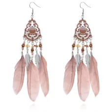 Серьги с перьями, 12,5х2,5х1см, цвет бежевый SE321-02