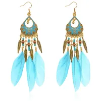 Серьги Капля с перьями, 13х2,5х1см SE323