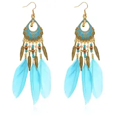 Серьги Капля с перьями, 13х2,5х1см SE323