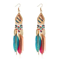 Серьги Капля с перьями, 13,5х2х1см SE324