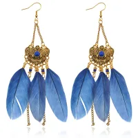 Серьги Полумесяц с перьями, 13х2,5х1см, цвет синий SE326-01