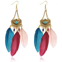 Серьги Полумесяц с перьями, 13х2,5х1см, разноцветные SE326-02