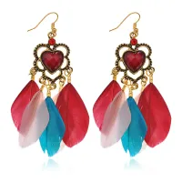 Серьги Сердце с перьями, 9х2,5х1см, разноцветные SE327-02