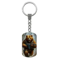 Брелок-жетон с изображением Медведь с автоматом ZH-0052