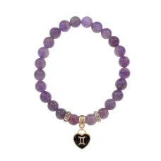 Браслет Знаки Зодиака Близнецы, нат.кам. Аметист 8мм BS-CR-0873