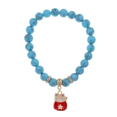 Браслет Манеки-Неко (защита дома) синт.кам. Бирюза 8мм BS-CR-0995