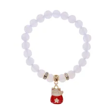 Браслет Манеки-Неко (защита дома) синт.кам. Лунный камень 8мм BS-CR-1001