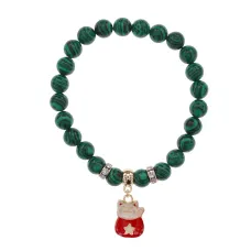 Браслет Манеки-Неко (защита дома) синт.кам. Малахит 8мм BS-CR-1002