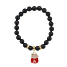 Браслет Манеки-Неко (защита дома) нат.кам. Черный агат 8мм BS-CR-1013