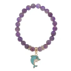 Браслет Дельфин (добро, независимость, защита) нат.кам. Аметист 8мм BS-CR-1023