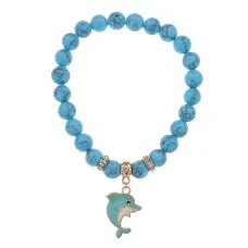Браслет Дельфин (добро, независимость, защита) синт.кам. Бирюза 8мм BS-CR-1025