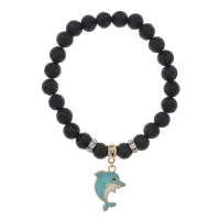 Браслет Дельфин (добро, независимость, защита) нат.кам. Лава 8мм BS-CR-1029