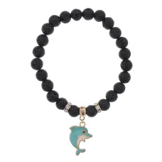 Браслет Дельфин (добро, независимость, защита) нат.кам. Лава 8мм BS-CR-1029