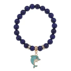 Браслет Дельфин (добро, независимость, защита) нат.кам. Лазурит 8мм BS-CR-1030