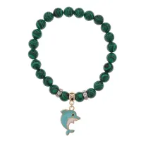 Браслет Дельфин (добро, независимость, защита) синт.кам. Малахит 8мм BS-CR-1032