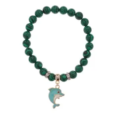 Браслет Дельфин (добро, независимость, защита) синт.кам. Малахит 8мм BS-CR-1032
