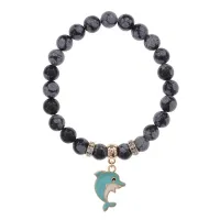 Браслет Дельфин (добро, независимость, защита) нат.кам. Обсидиан 8мм BS-CR-1034