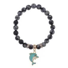 Браслет Дельфин (добро, независимость, защита) нат.кам. Обсидиан 8мм BS-CR-1034