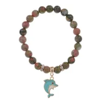 Браслет Дельфин (добро, независимость, защита) нат.кам. Унакит 8мм BS-CR-1040