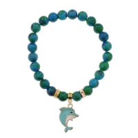 Браслет Дельфин (добро, независимость, защита) синт.кам. Хризоколла 8мм BS-CR-1041