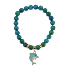 Браслет Дельфин (добро, независимость, защита) синт.кам. Хризоколла 8мм BS-CR-1041