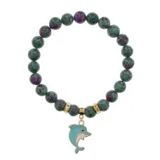Браслет Дельфин (добро, независимость, защита) синт.кам. Цоизит 8мм BS-CR-1042