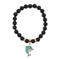 Браслет Дельфин (добро, независимость, защита) нат.кам. Черный агат 8мм BS-CR-1043