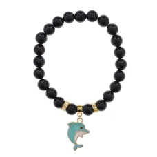 Браслет Дельфин (добро, независимость, защита) нат.кам. Черный агат 8мм BS-CR-1043