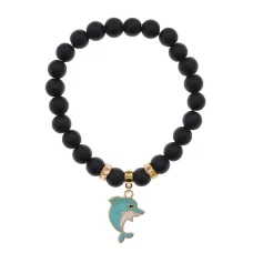 Браслет Дельфин (добро, независимость, защита) синт.кам. Шунгит 8мм BS-CR-1044