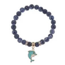 Браслет Дельфин (добро, независимость, защита) нат.кам. синий Африк. агат 8мм BS-CR-1047