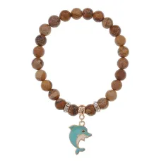 Браслет Дельфин (добро, независимость, защита) нат.кам. Песочная яшма 8мм BS-CR-1050