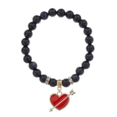Браслет Сердце со стрелой (любовь) синт.кам. Синий авантюрин 8мм BS-CR-1082