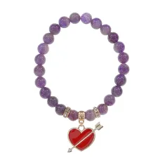 Браслет Сердце со стрелой (любовь) нат.кам. Аметист 8мм BS-CR-1083