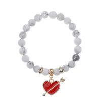 Браслет Сердце со стрелой (любовь) нат.кам. Кахолонг 8мм BS-CR-1087