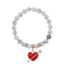 Браслет Сердце со стрелой (любовь) нат.кам. Кахолонг 8мм BS-CR-1087