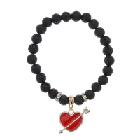 Браслет Сердце со стрелой (любовь) нат.кам. Лава 8мм BS-CR-1089