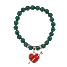 Браслет Сердце со стрелой (любовь) синт.кам. Малахит 8мм BS-CR-1092
