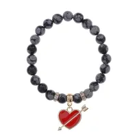 Браслет Сердце со стрелой (любовь) нат.кам. Обсидиан 8мм BS-CR-1094