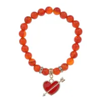 Браслет Сердце со стрелой (любовь) нат.кам. Сердолик 8мм BS-CR-1097
