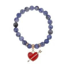 Браслет Сердце со стрелой (любовь) нат.кам. Содалит 8мм BS-CR-1098