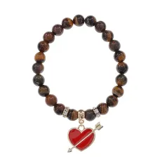 Браслет Сердце со стрелой (любовь) нат.кам. Тигровый глаз 8мм BS-CR-1099