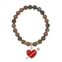 Браслет Сердце со стрелой (любовь) нат.кам. Унакит 8мм BS-CR-1100