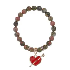 Браслет Сердце со стрелой (любовь) нат.кам. Унакит 8мм BS-CR-1100